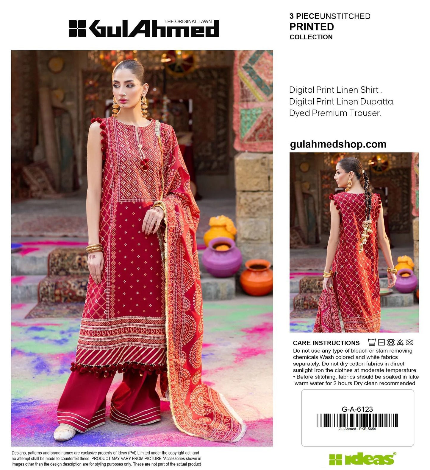 Gul-Ahmed Premium Printed Linen 3-Piece Suit [Unstitched]