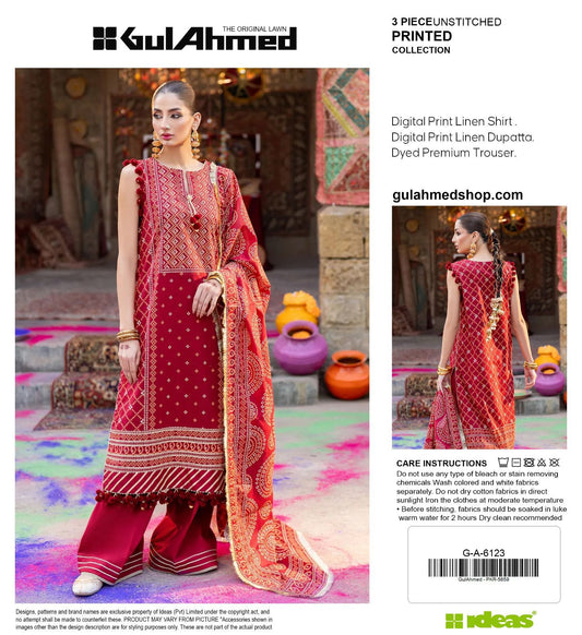 Gul-Ahmed Premium Printed Linen 3-Piece Suit [Unstitched]
