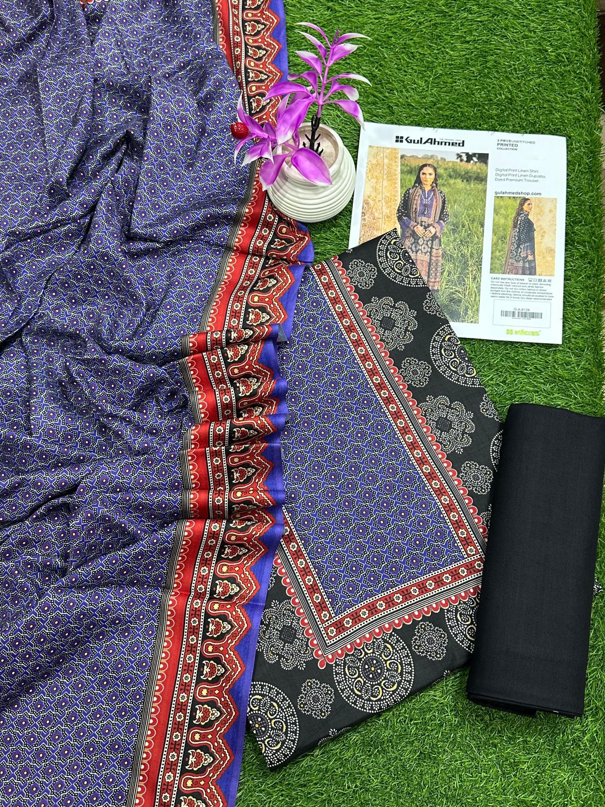 Gul-Ahmed Premium Printed Linen 3-Piece Suit [Unstitched]