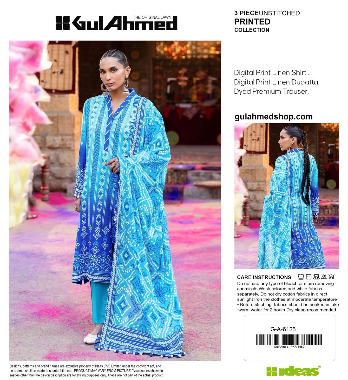 Gul-Ahmed Premium Printed Linen 3-Piece Suit [Unstitched]
