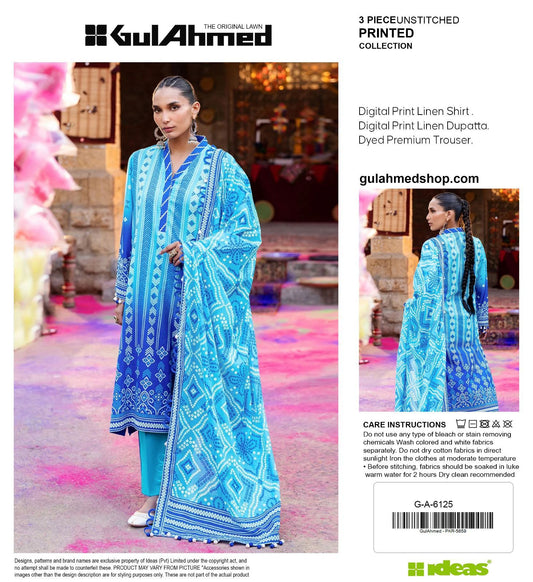 Gul-Ahmed Premium Printed Linen 3-Piece Suit [Unstitched]