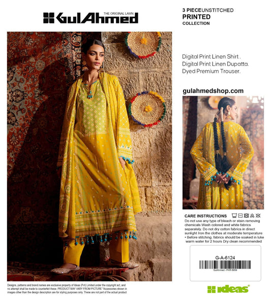 Gul-Ahmed Premium Printed Linen 3-Piece Suit [Unstitched]