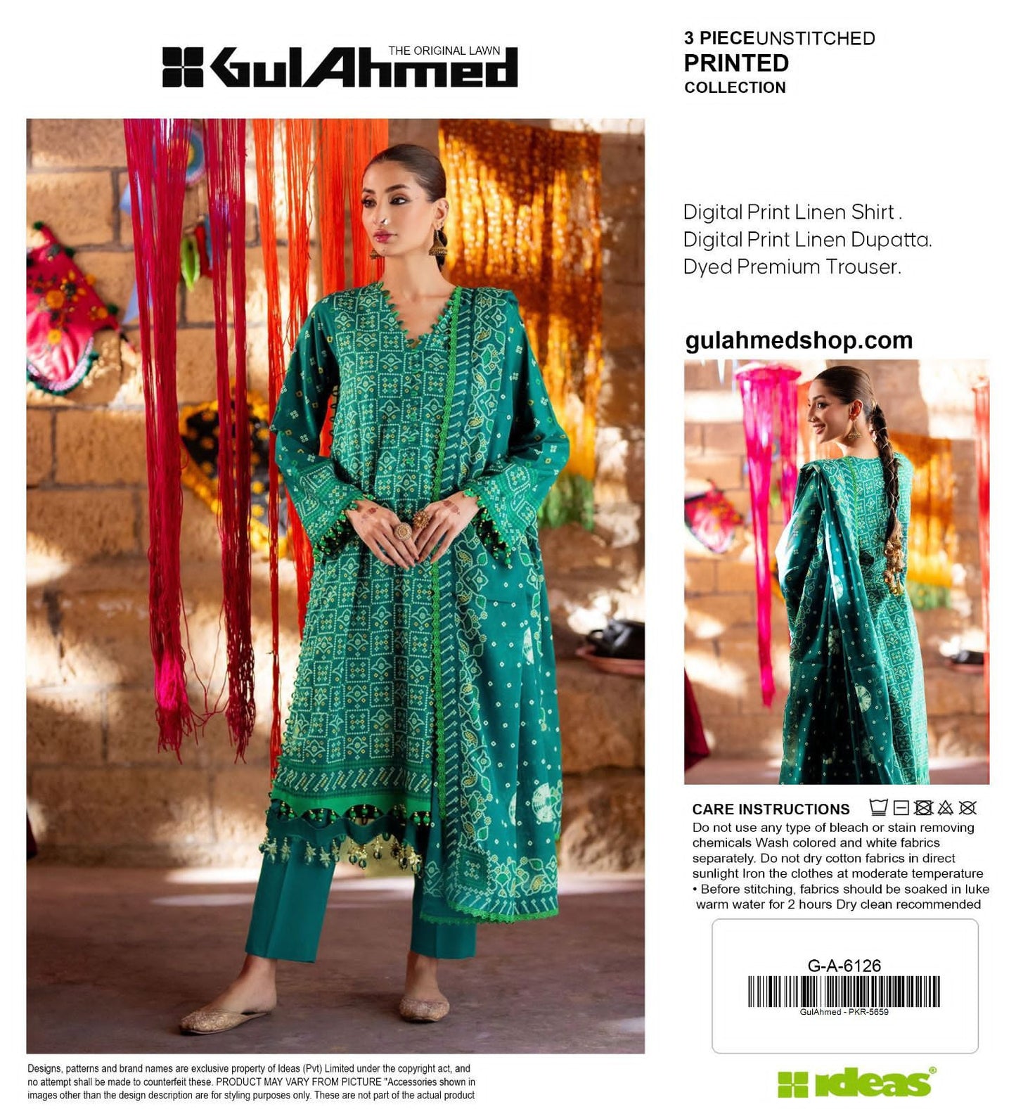 Gul-Ahmed Premium Printed Linen 3-Piece Suit [Unstitched]