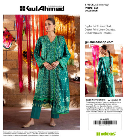 Gul-Ahmed Premium Printed Linen 3-Piece Suit [Unstitched]