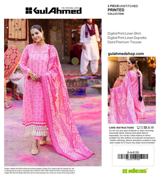 Gul-Ahmed Premium Printed Linen 3-Piece Suit [Unstitched]