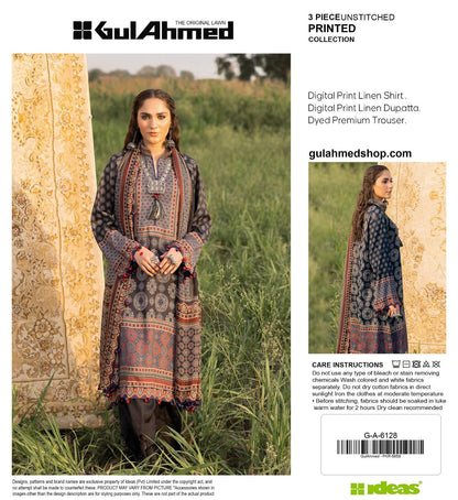 Gul-Ahmed Premium Printed Linen 3-Piece Suit [Unstitched]