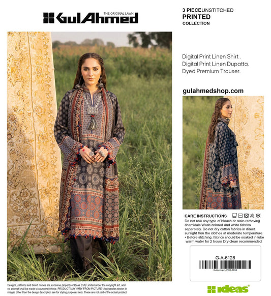 Gul-Ahmed Premium Printed Linen 3-Piece Suit [Unstitched]