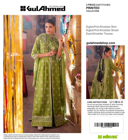 Gul-Ahmed Premium Printed Khaddar 3-Piece Suit [Unstitched]