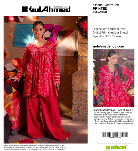 Gul-Ahmed Premium Printed Khaddar 3-Piece Suit [Unstitched]
