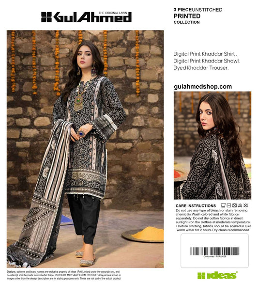 Gul-Ahmed Premium Printed Khaddar 3-Piece Suit [Unstitched]
