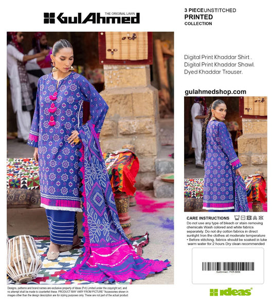 Gul-Ahmed Premium Printed Khaddar 3-Piece Suit [Unstitched]