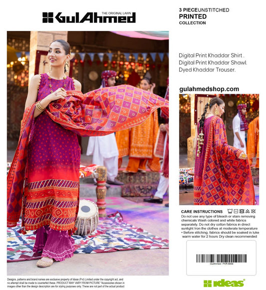 Gul-Ahmed Premium Printed Khaddar 3-Piece Suit [Unstitched]