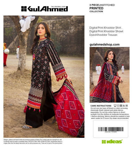 Gul-Ahmed Premium Printed Khaddar 3-Piece Suit [Unstitched]
