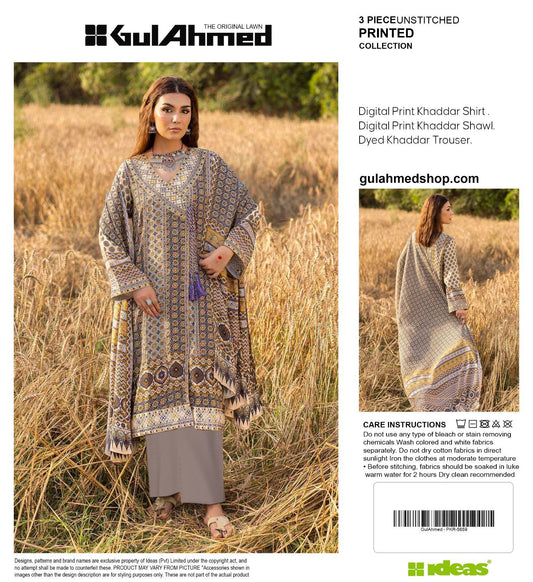 Gul-Ahmed Premium Printed Khaddar 3-Piece Suit [Unstitched]