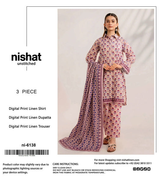 Nishat Premium Printed Linen 3-Piece Suit [Unstitched]