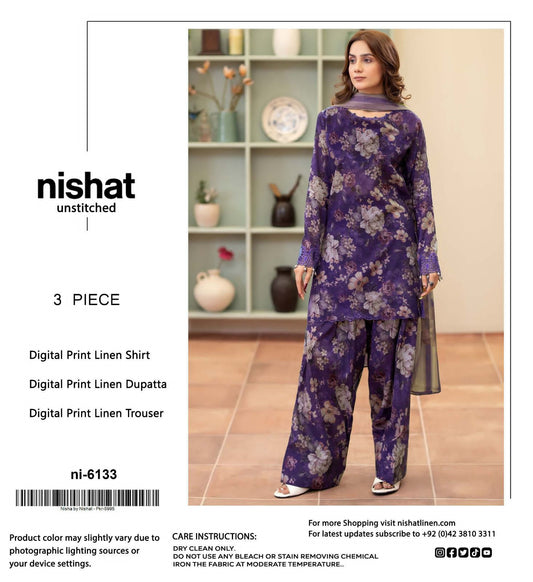 Nishat Premium Printed Linen 3-Piece Suit [Unstitched]