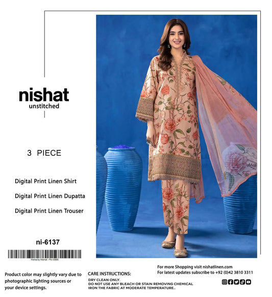 Nishat Premium Printed Linen 3-Piece Suit [Unstitched]