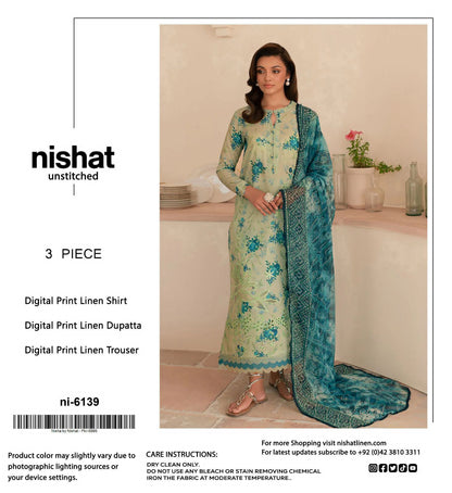 Nishat Premium Printed Linen 3-Piece Suit [Unstitched]