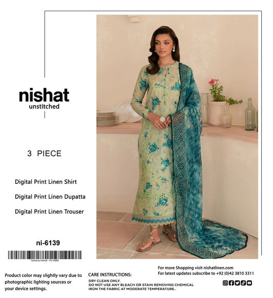 Nishat Premium Printed Linen 3-Piece Suit [Unstitched]
