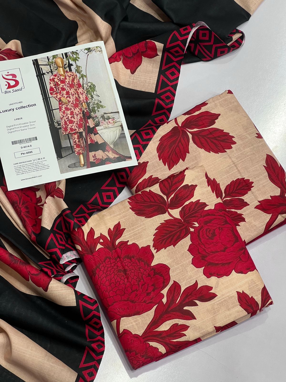 Bin Saeed Premium Printed Khaddar 3-Piece Suit [Unstitched]