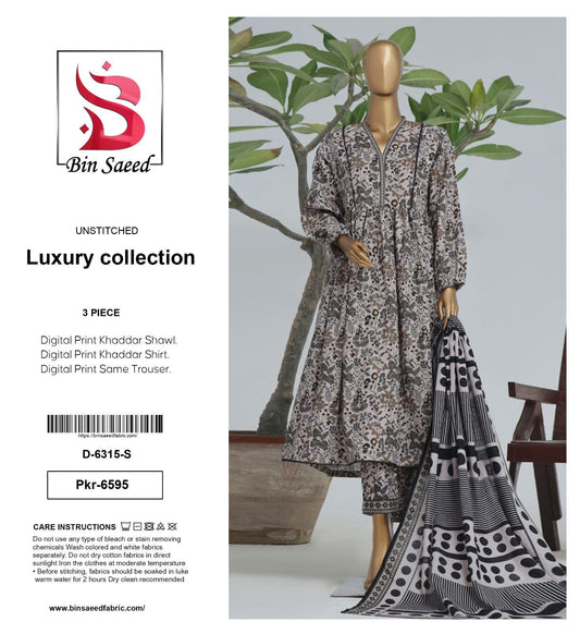 Bin Saeed Premium Printed Khaddar 3-Piece Suit [Unstitched]