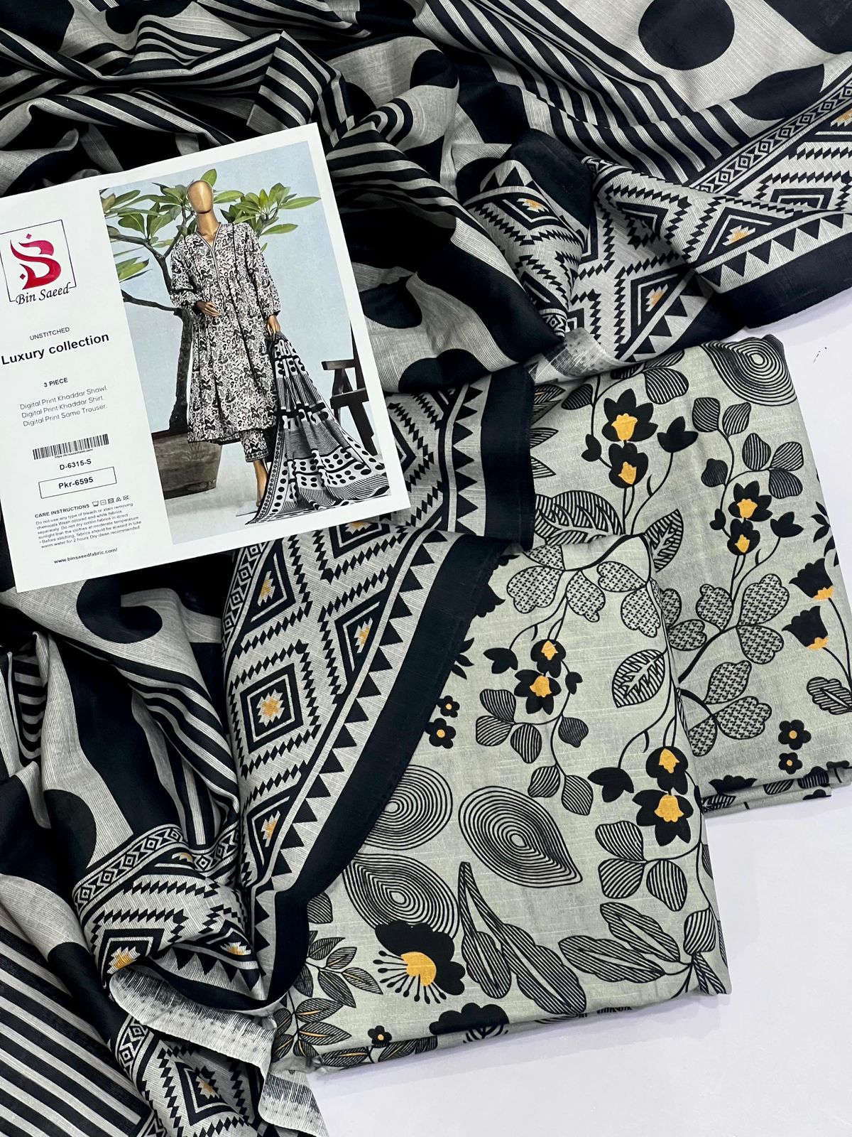 Bin Saeed Premium Printed Khaddar 3-Piece Suit [Unstitched]