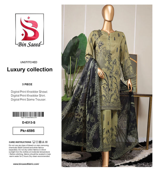 Bin Saeed Premium Printed Khaddar 3-Piece Suit [Unstitched]