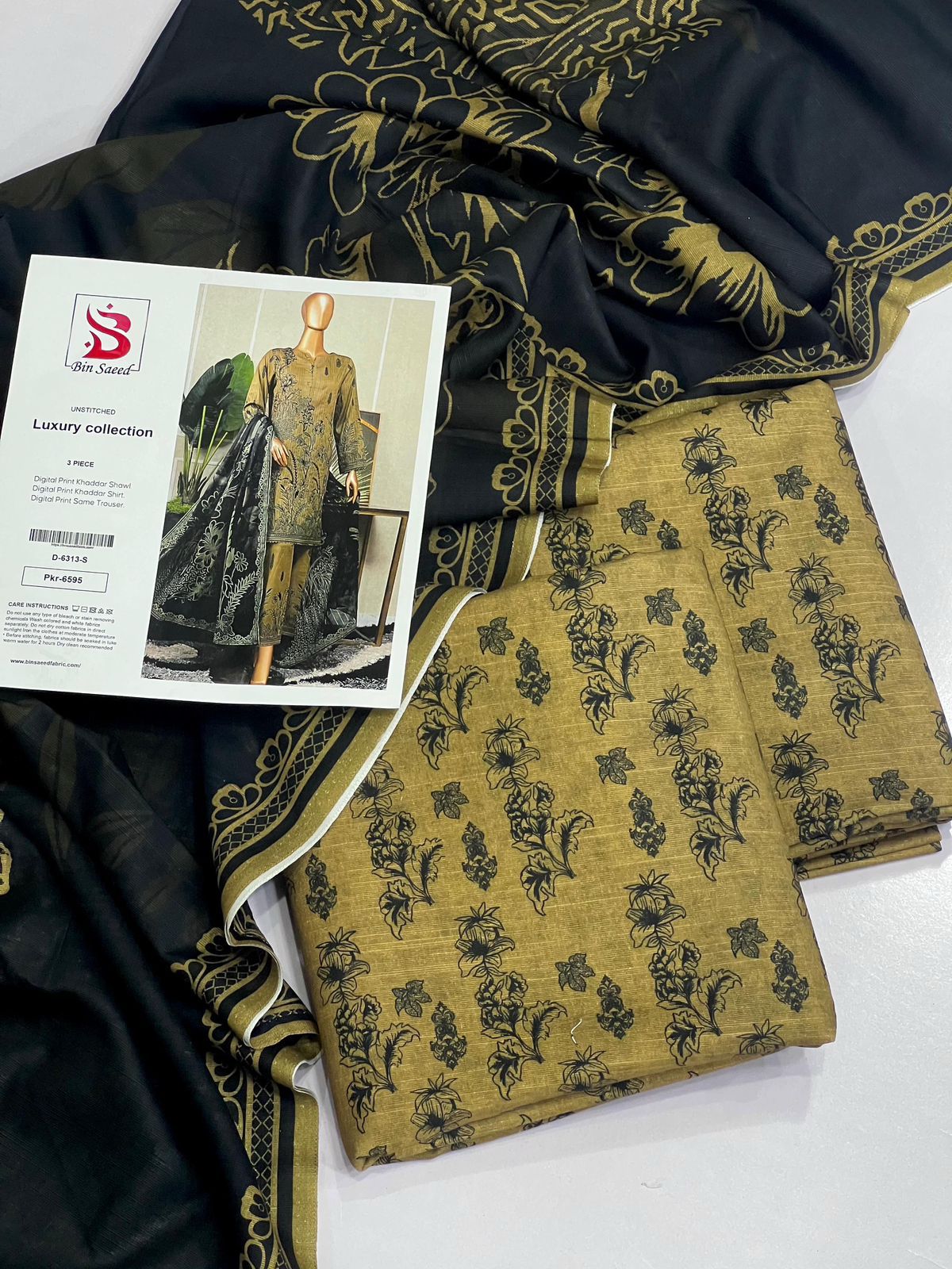 Bin Saeed Premium Printed Khaddar 3-Piece Suit [Unstitched]