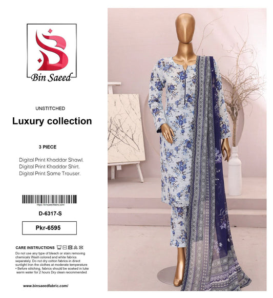 Bin Saeed Premium Printed Khaddar 3-Piece Suit [Unstitched]