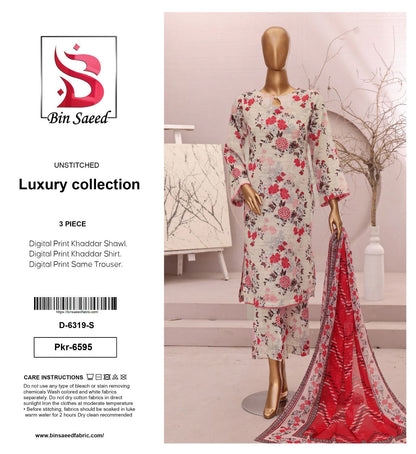 Bin Saeed Premium Printed Khaddar 3-Piece Suit [Unstitched]