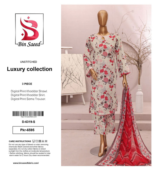 Bin Saeed Premium Printed Khaddar 3-Piece Suit [Unstitched]
